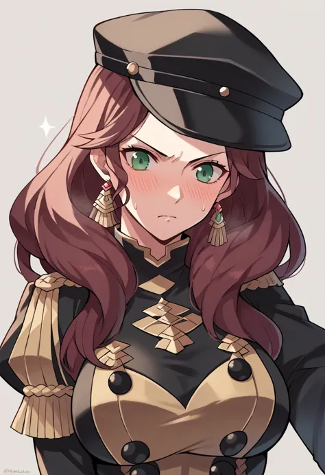 score_9, score_8_up, score_7_up, source_anime, dorothea (fire emblem), bust shot, black headwear,  (black long-sleeve uniform), ...