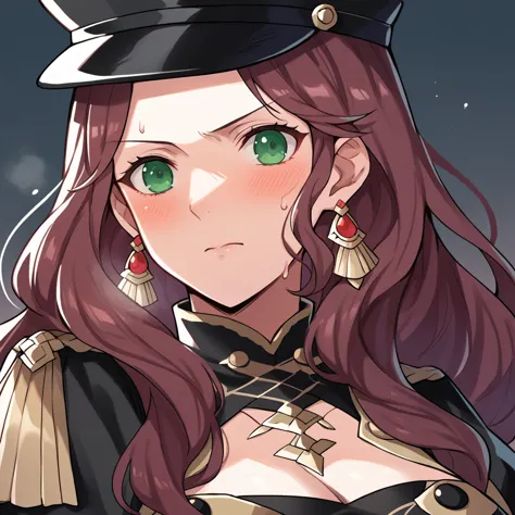 score_9, score_8_up, score_7_up, source_anime, dorothea (fire emblem), bust shot, close-up, black headwear, (black long-sleeve u...