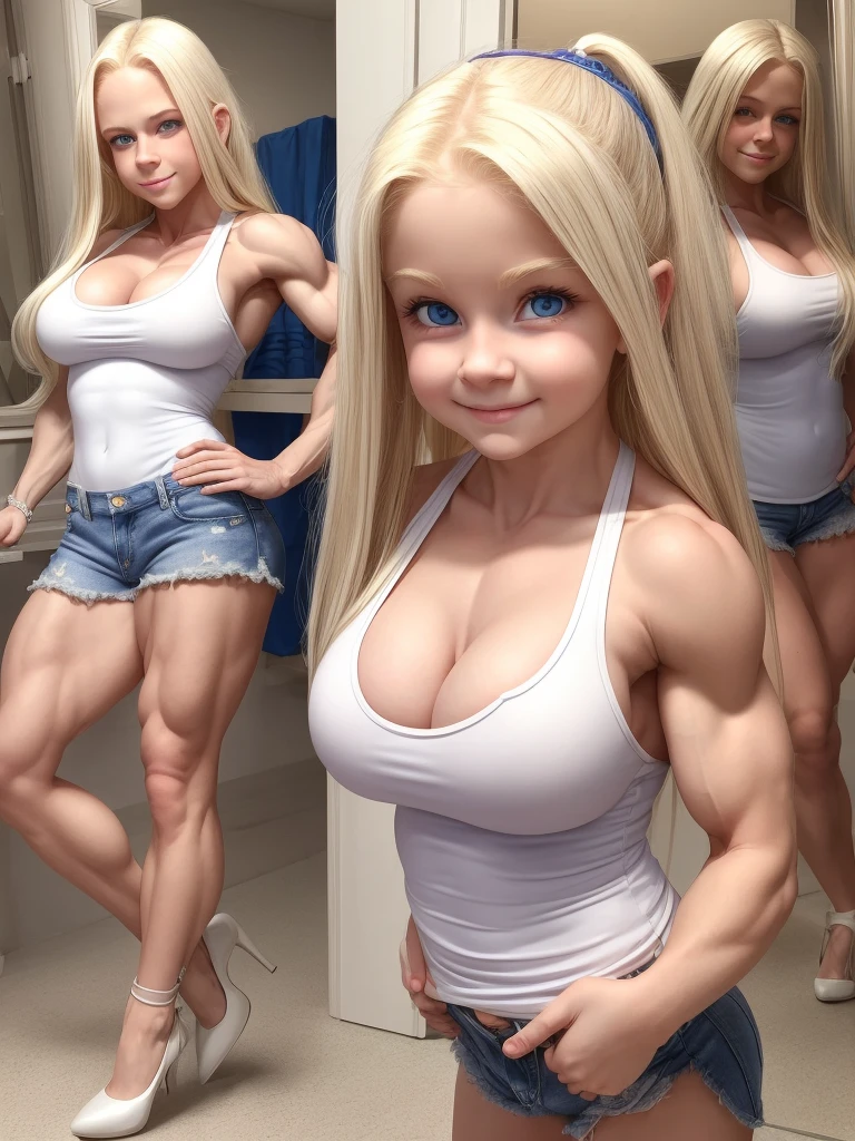 Enormously busty albino long-haired blonde 7 year old girl with bodybuilder  musc - SeaArt AI