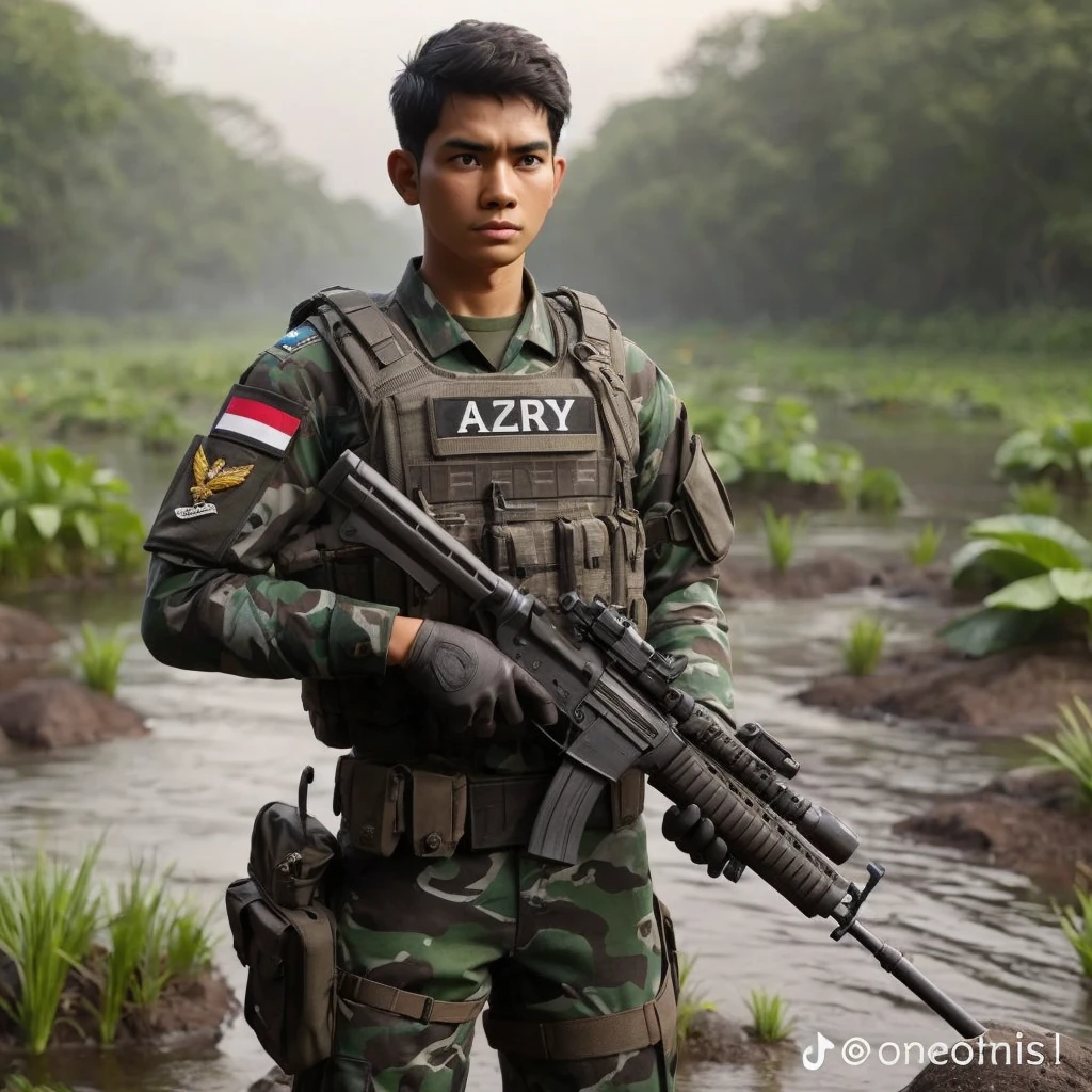 Indonesian national army with gun 4k name D.Riyan - SeaArt AI