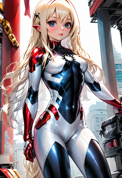 a beautiful detailed white iron man cosplay girl, 1 girl, extremely detailed face and eyes, long hair, big breasts, white skin, ...