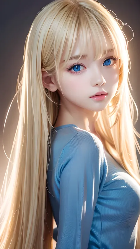 A beautiful girl with very beautiful blonde hair、Super long straight silky hair、Super long, mysteriously dazzling blonde hair、St...