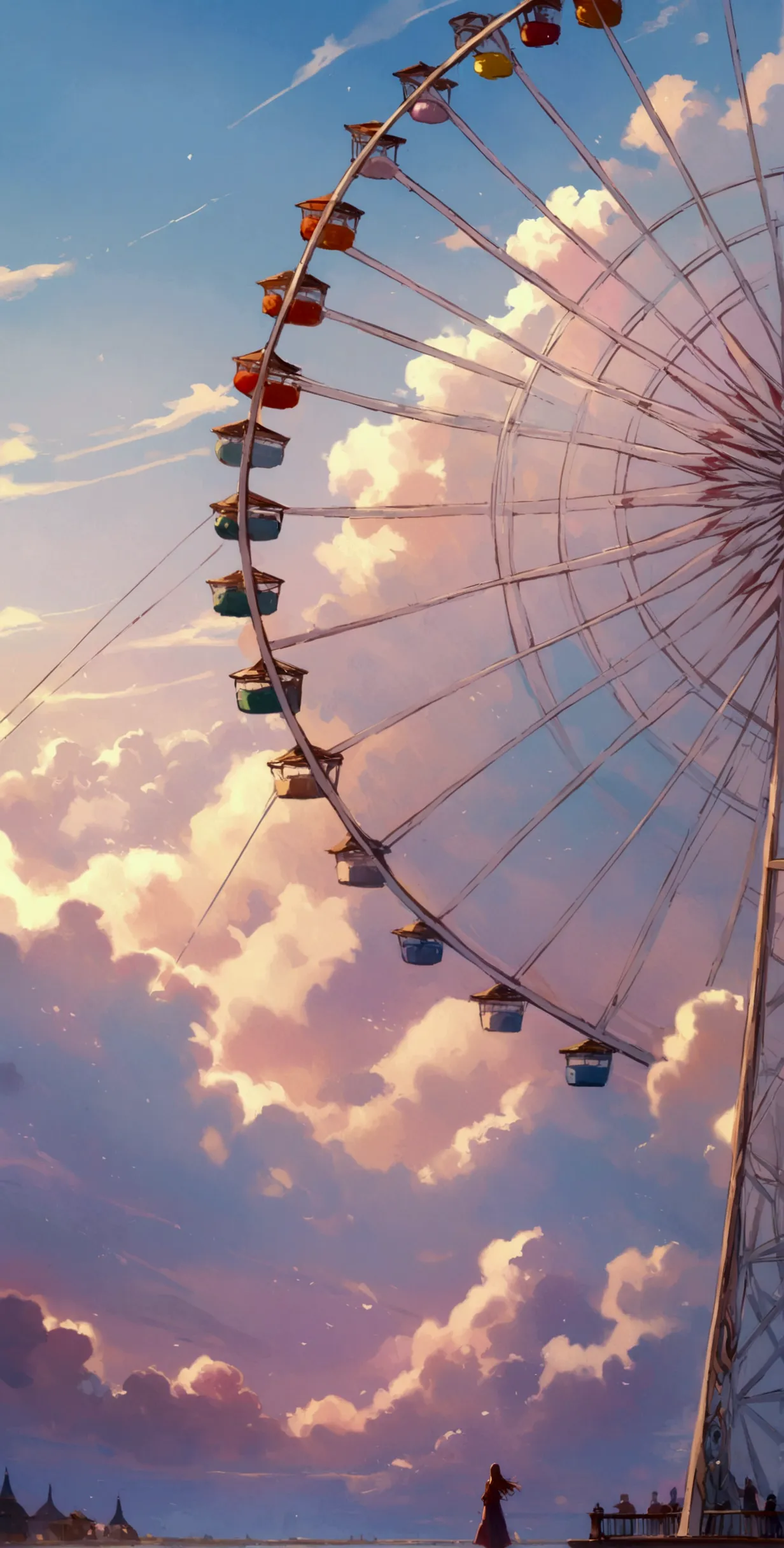 a ferris wheel, far away, beautiful sky, ethereal, magical, inspiring