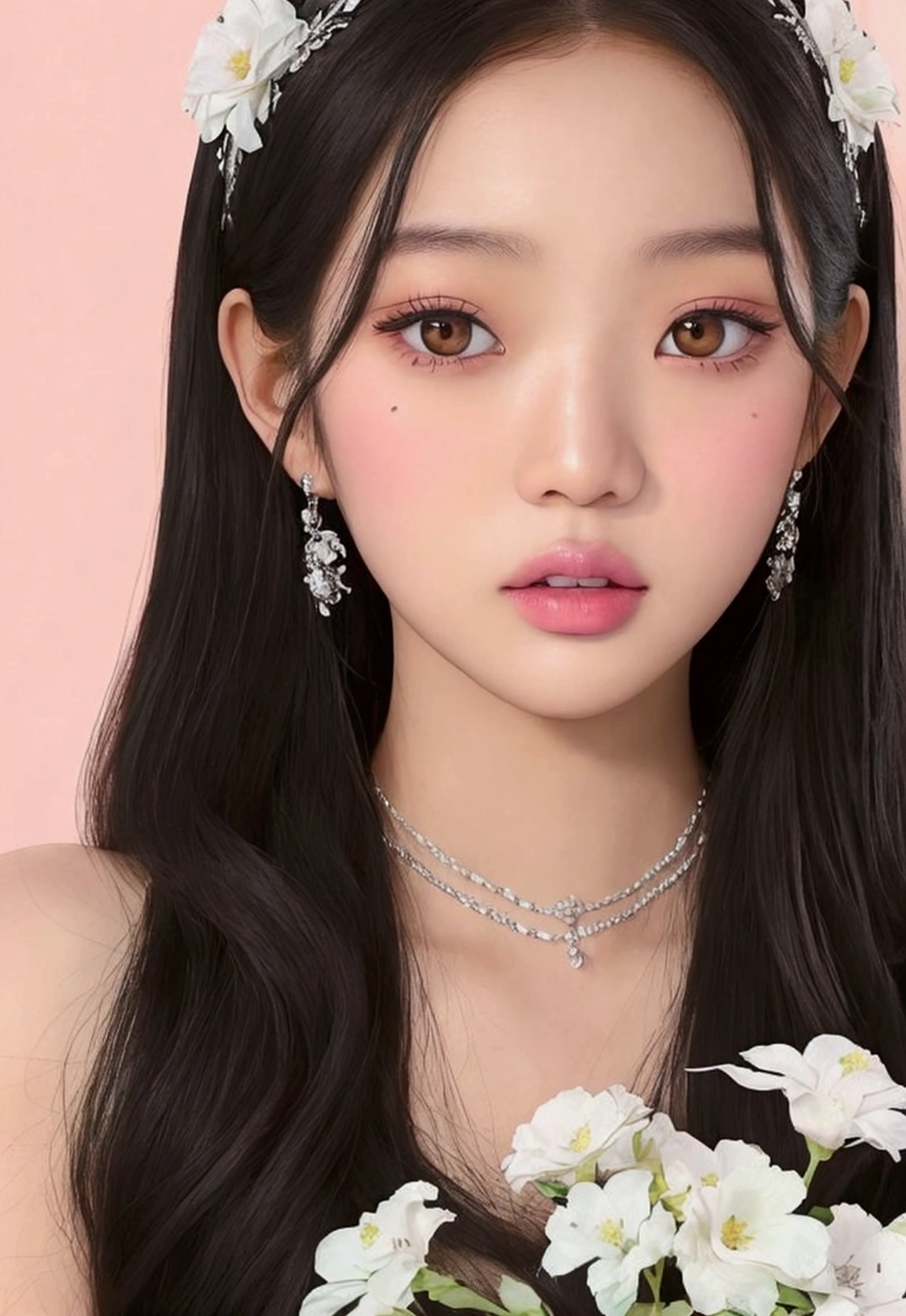 Eine Nahaufnahme einer Frau mit einem Blumenkranz auf dem Kopf und natürlichen blauen Augen, Jennie Pink Schwarz, Tzuyu von zwei Malen, portrait of Jossi von Blackpink, Jossi von Blackpink, Jisoo von Blackpink, Jisoo von Blackpink, Jaeyeon Nam, Blackpinks Roseanne Park, Park von mir, schwarze Rose Jisoo-Porträt, jinyoung shin, taejune kim, Heonhwa Choe