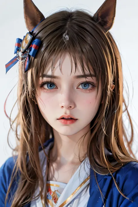 grass wonder \(Umamusume\), 1 girl, Solo, Best Quality, masterpiece, 8K, High resolution, Ultra-detailed, portrait, Blue jacket,...