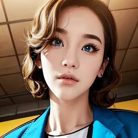 create an android character in the netflix lookism cartoon style with:
brunette skin, blue and yellow bicolor eyes, cabelo finge...