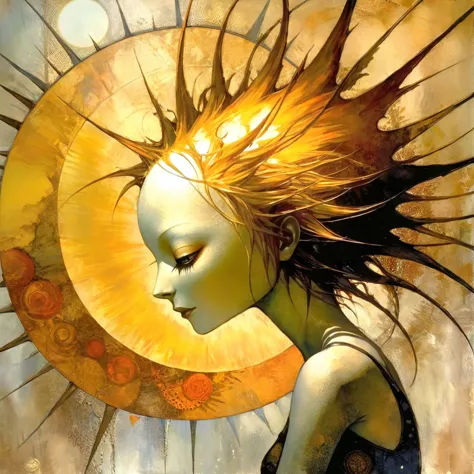 the sun, (art inspired by dave mckean). oil painting)