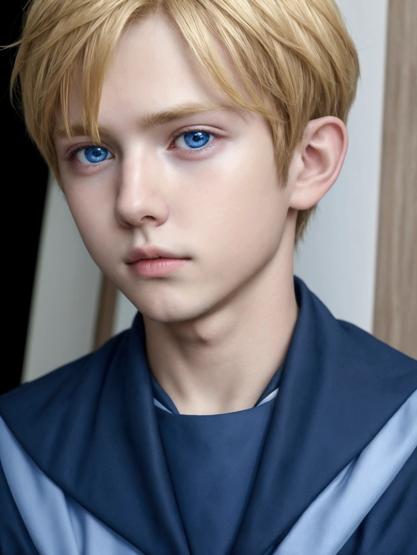 ((work of art)), (best quality), (detailed), ((1 boy)), (link), gazing at viewer, Short blonde hair, blue eyes, (high  uniform)