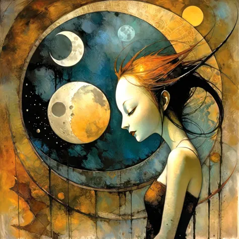 the moon, (art inspired by dave mcKean). oil painting)
