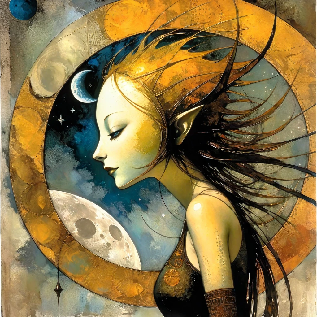 the moon, (art inspired by dave mcKean). oil painting)
