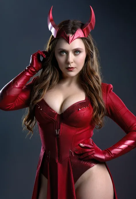 Close up photo of ols dressed as scarlet witch., heavy shadow, Masterpiece, Best Quality, ultra realistic, 8k, golden ratio, int...