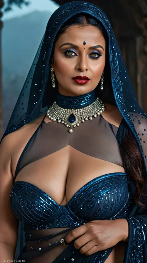 Looks like Aishwarya Rai, full body Closeup shot, Big chubby aunty, milf, cougar lady witch, horny Gothic milf,  70 years old go...