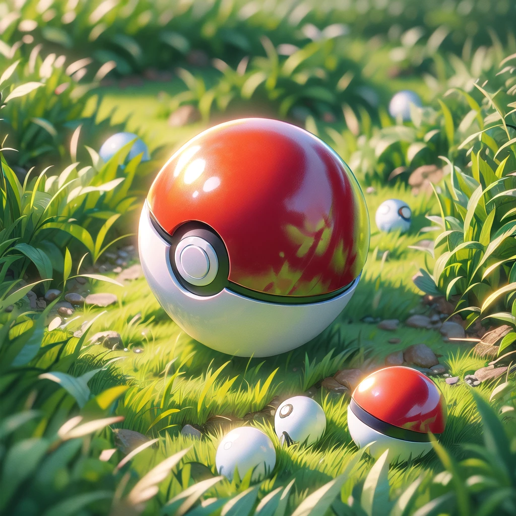 (Illustration, beste Qualität, Meisterwerk, offizielle Kunst:1.1), Pokéball, Rasenboden