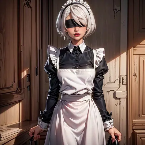 (1girl, alone, alone), (yorha no.2 type b, 2b, 1girl, solo, short hair, white hair, hairband, blindfold, covered eyes, black bli...