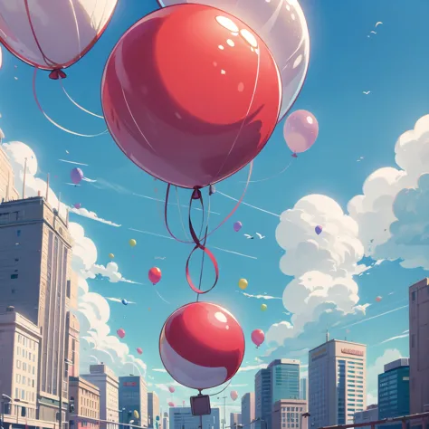 A single red balloon in front of a blue sky