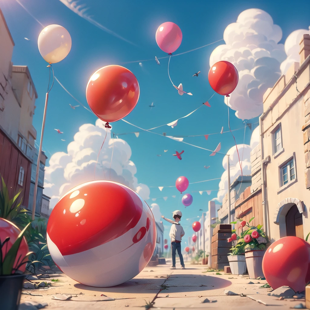 A single red balloon in front of a blue sky