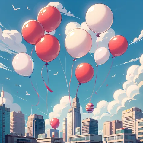 a single one red balloon in front of a blue sky