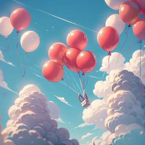 a single one red balloon in front of a blue sky