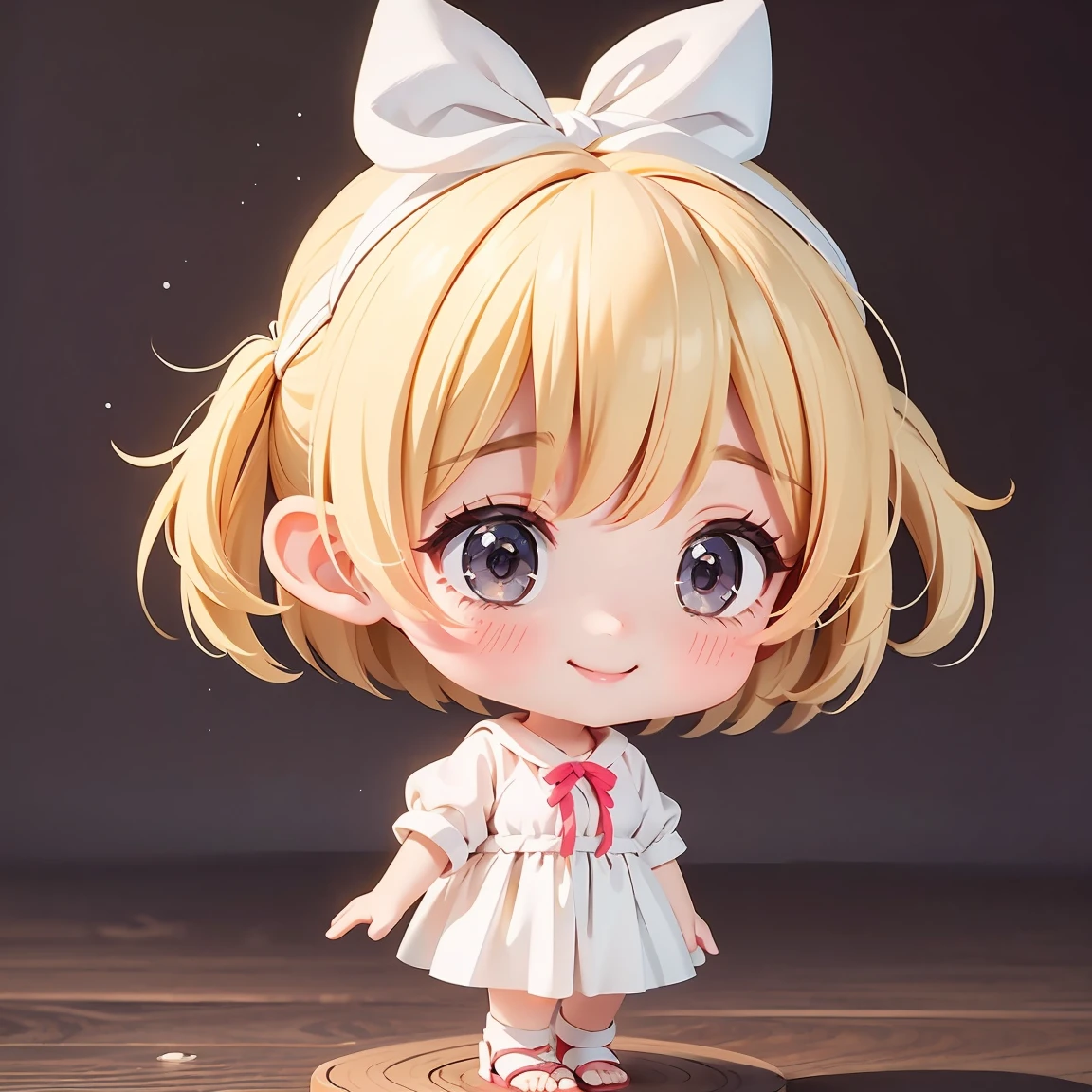  Super Chibi Character：1.8、wearing cute sandals、background：Simple all over、Blonde Hair、Cute 7 year old girl、Random cute outfits、Short legs、Sandals with ribbon、running：1.8、Super Happy Smile：1.8