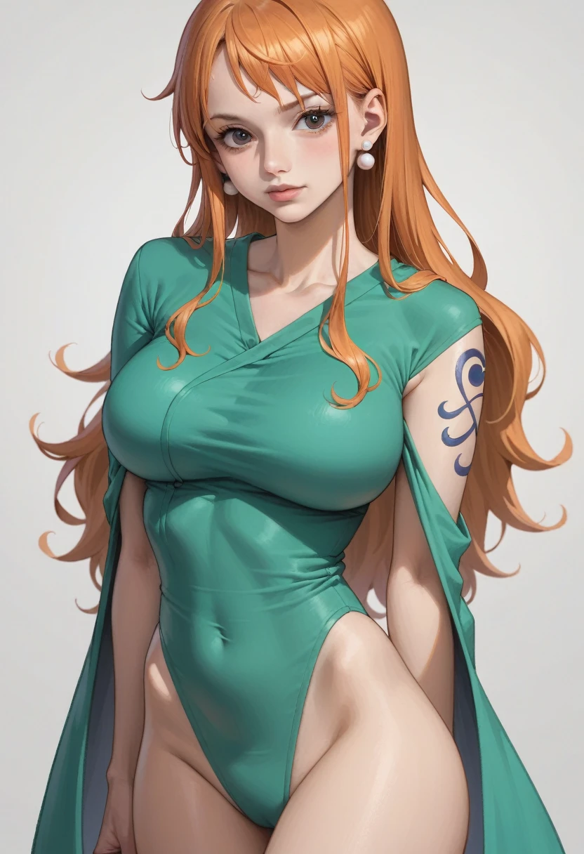 anime girl with red hair and blue eyes posing for a picture, beautiful portrait of nami, nami from one piece, painted in anime painter studio, nami one piece, digital anime art!!, nami, marin kitagawa fanart, oppai, seductive anime girl, made with anime painter studio, asuka suit under clothes!, soft anime illustration