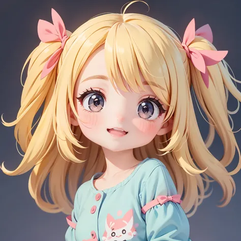 super chibi character：1.8、wearing cute sandals、background：simple all over、blonde hair、cute 7 year old girl、random cute outfits、s...