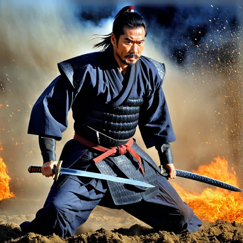 male warrior, the background is osaka castle, dynamic action movie stills, epic japanese samurai movies, (view your viewers:1.1)...