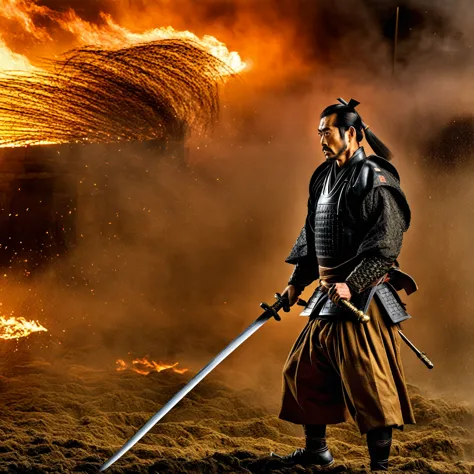 male warrior, the background is osaka castle, dynamic action movie stills, epic japanese samurai movies, (view your viewers:1.1)...