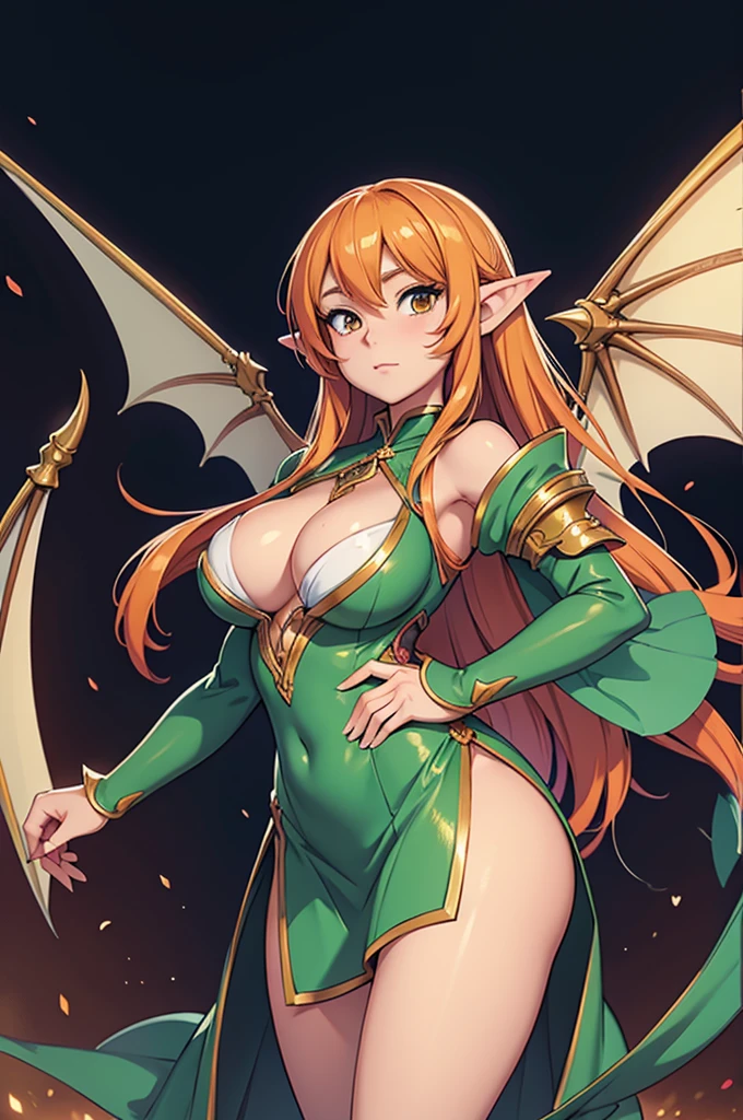 vintage anime elf girl with dragon wings, fantasy art style, extremely detailed artgerm, detailed digital anime art, anime fantasy illustration, beautiful character painting, anime in fantasy style, fantasy style art, anime fantasy artwork, artgerm on artstation pixiv, 2. 5 d cgi anime fantasy artwork, the dragon girl portrait, portrait of fairy, orange long hair, medium breast, hazel eyes 
