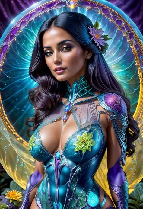 ​masterpiece, Best quality, ultra high resolution, extremely detailed, (psychedelic art:1.4), woman, Veil, Visually breathtaking...