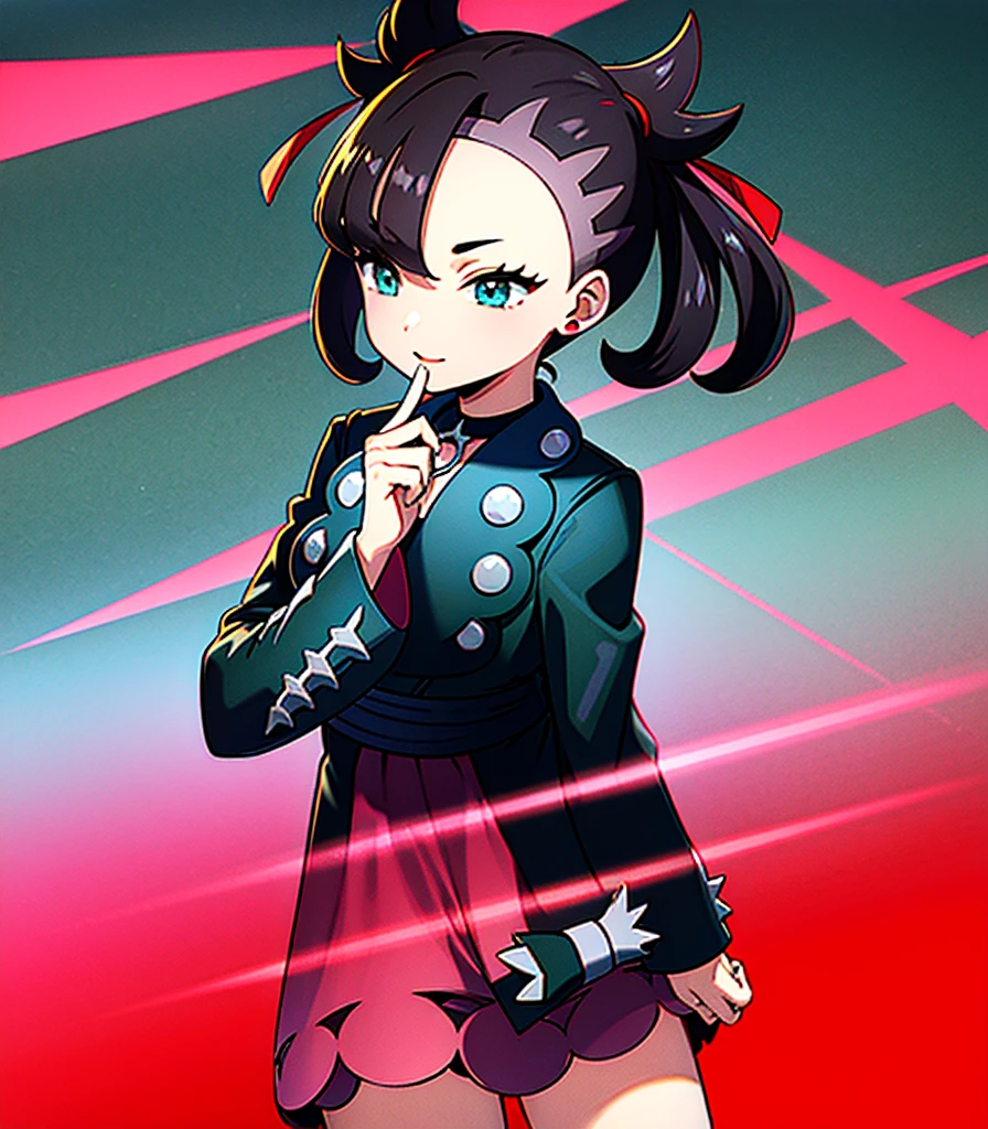 masterpiece, Highest quality, High resolution, Marnie, Aqua Eye, Black choker, Red ribbon, Pink Dress, jewelry, Black jacket, Open clothes, Long sleeve, Cowboy Shot, Are standing, forest, holding Pokéball, Pokéball \(Basic\), smile, Open your mouth,Background is wood々が生い茂るforestです.:1.2,Draw a person in the center of the screen,Depict the top of your head,{{{Perfect hand shape:1.2}}},marnie