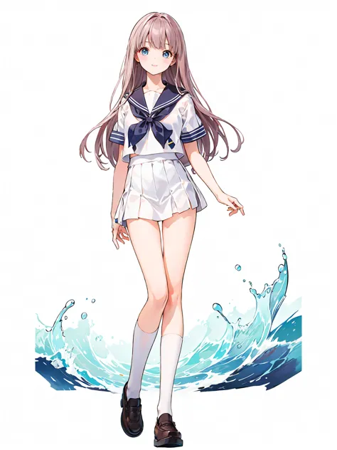 Full body ,dynamic Standing ,(realistic:1.37)、1 girl, cute, 16 years old, smile, Look at the viewer., sailor suit, Seifuku, phot...