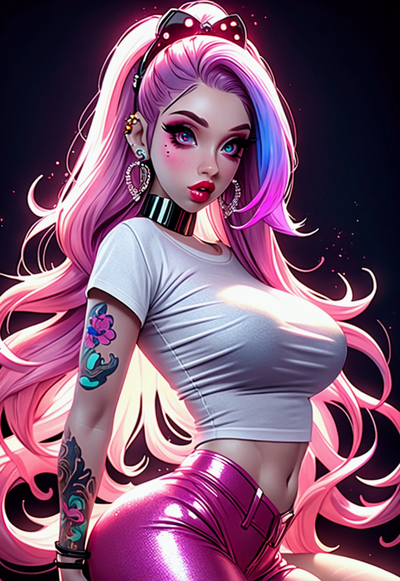 NSFW, Monster Girl, Full Slime Body, colors neon, risa loca, malvada, arafed woman with tattoos and piercings posing in a white shirt, bombshell, gorgeous female, cardi b, clothed in white shirt, fully tattooed body, gorgeous woman, official product photo, better known as amouranth, gorgeous beautiful woman, tattooed body, full product shot, amouranth, dressed in a white t shirt, beautiful model