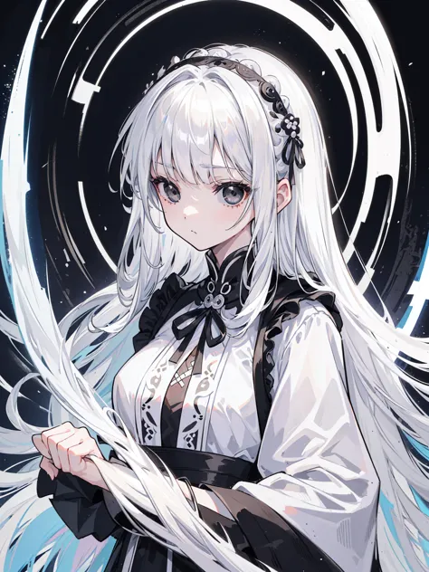 (top image quality)、(very detailed)、(facing forward)、top quality、masterpiece、(((1 girl )))、silver hair、white hair、((long hair))、...