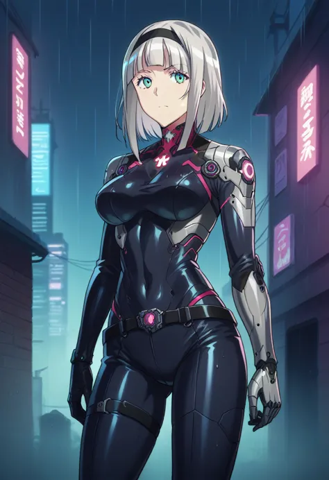 Anna nishikinomiya with the same body as a woman but only with armor that covers her entire body, has a (black robotic armor) tu...