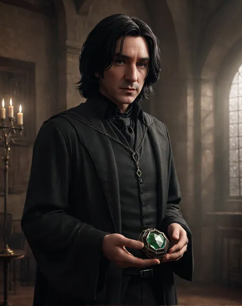 a young severus snape holding the horcrux diadem,octane render,highly detailed,photorealistic,unreal engine,3d,digital painting,...