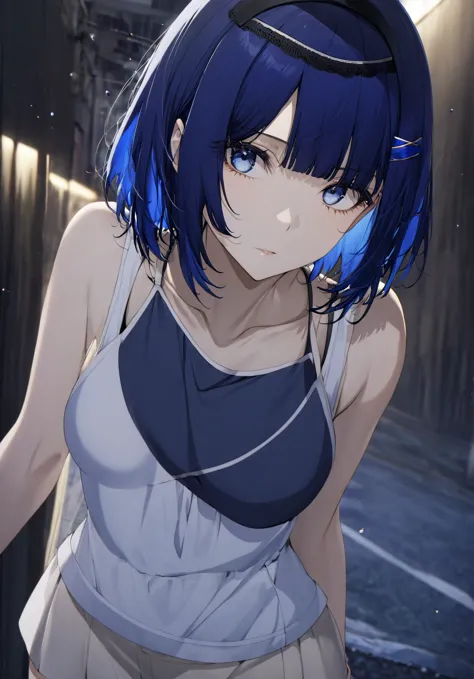 blue hair,blue eyes,short hair,jewelry hairband, short hair, bob cut