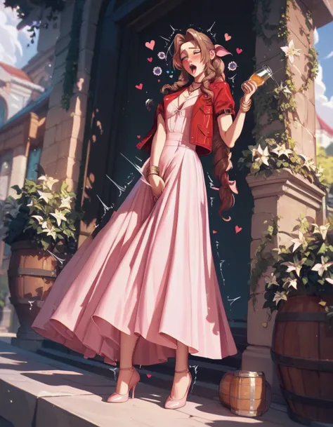 (best quality), (very aesthetic), (ultra-detailed), (best illustration),aerith in a long skirt,trembling with pleasure,masturbat...