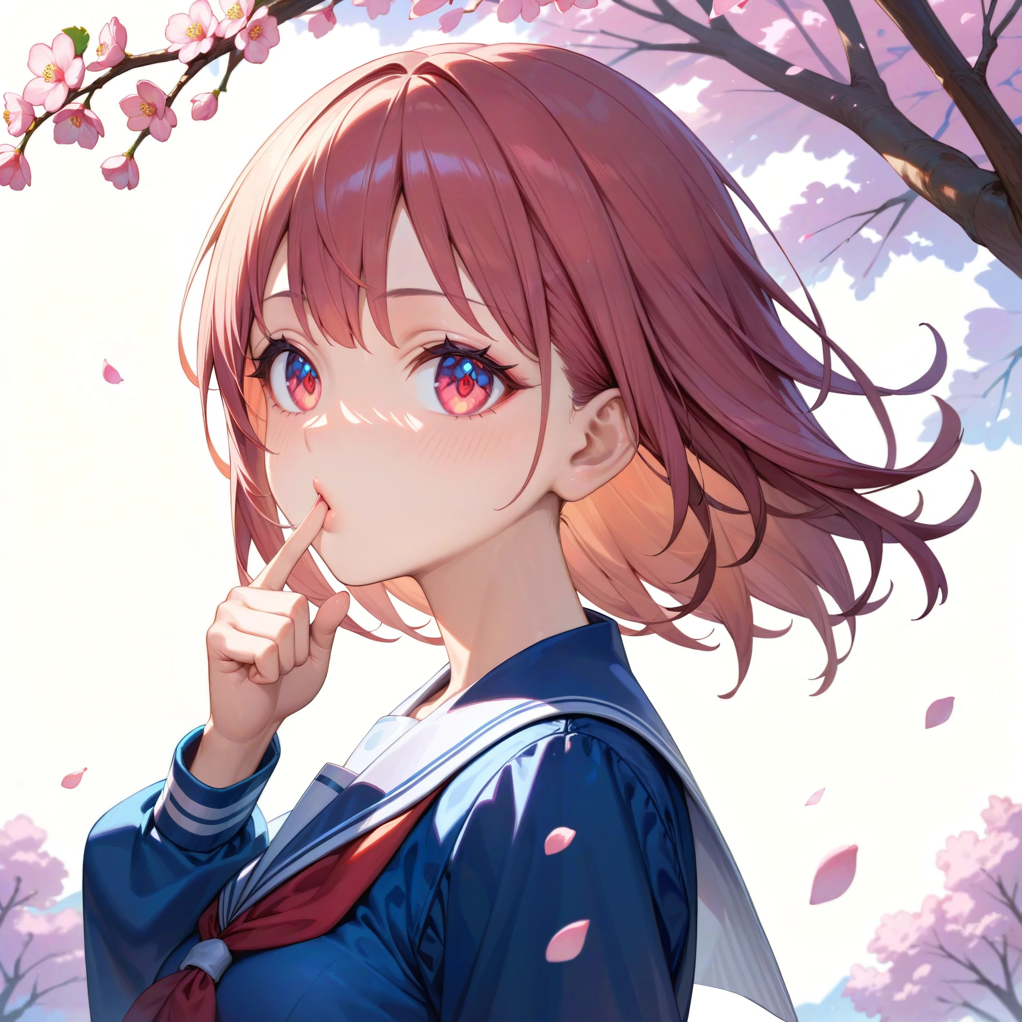 score_9, score_8_up, score_7_up, score_6_up, score_5_up, score_4_up, best quality, masterpiece, (((detailed eye))), 1girl, Japanese girl, BREAK 

High school girl in sailor suit sucking strawberry and giving thumbs-up under cherry blossom tree
