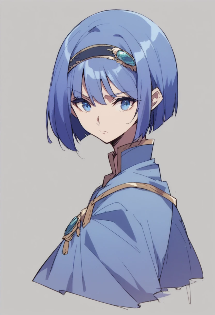 blue hair,blue eyes,short hair,jewelry hairband, short hair, bob cut
