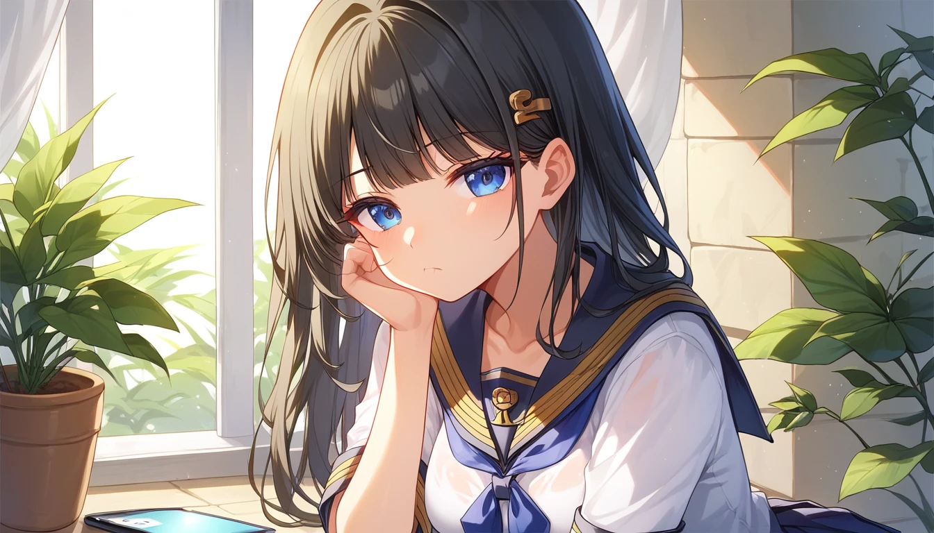 ((1girls:1.3)),((moe style:1.3)), ((school uniform:1.3)), ((bored look:1.3)), cowboy shot, ((phone:1.3)), ((ancient egypt:1.3)), ((perfect face)), ((extremely cute:1.3)), ((masterpiece:1.3)), ((8k)), ((best quality:1.3)), ((beautiful)), ((extremely detailed:1.3)) , ((absurdres)), ((score_9:1.3)), ((score_8_up:1.3)), ((score_7_up:1.3)), AddXL,Expressiveh