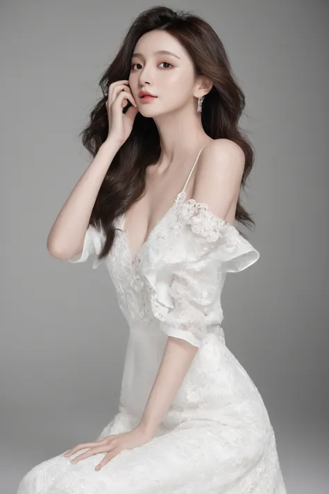 arafed woman in a white dress posing for a picture, a beautiful woman in white, dilraba dilmurat, in white clothes, sexy-s 100, ...