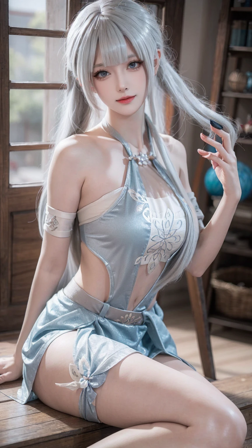 a white hair、Close-up of miss wearing white mask, Beautiful character painting, Gu Weiss, Gurwitz-style artwork, White-haired god, author：Yang Jie, Epic and beautiful character art, Stunning character art, author：Fan Qi, by Wuzhun Shifan, pixiv Art Street Guviz, Single ponytail, insult, High Ponytail, Tall and big, Long legs, (Sleeveless lace shirt), (shorts), (Striped )), ((Striped )), Walk, elegant, dignified, miss, Beautiful curves, sweet smile, Strong sense of detail and layering, color丰富绚丽, Has a unique texture, rich and colorful, color, vivid, Design Art, 16K, Very detailed, {{illustration}}, {Extremely refined}, {Exquisite surface treatment}, Very detailed, Delicate and shining eyes, {{light}}, 极致light效果, Model: realism, CFG size: 12, Laura: Bright texture (1.35), high quality, masterpiece, Exquisite facial features, Delicate hair depiction, Detailed depiction of the eyes, masterpiece, best quality, Ray Tracing, Extremely detailed CG unified 8k wallpaper, masterpiece, best quality, (1 girl), 完美miss身材, (((tight white t shirt))), beautiful eyes, (Delicate face), Black short hair, Tie your hair up, light blue hairpin, Black Silk Frame Glasses, in class, (White skin), (Optimal lighting), (Super intricate details), 4K Unified, (Very detailed CG), Showing off her white legs, , Hot Pants, shorts,