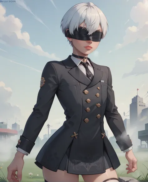 score_9,score_8_up,score_7_up,
yorhaxl,white hair,black blindfold,short hair,black choker,lips,
standing, skirt suit, (((three-p...