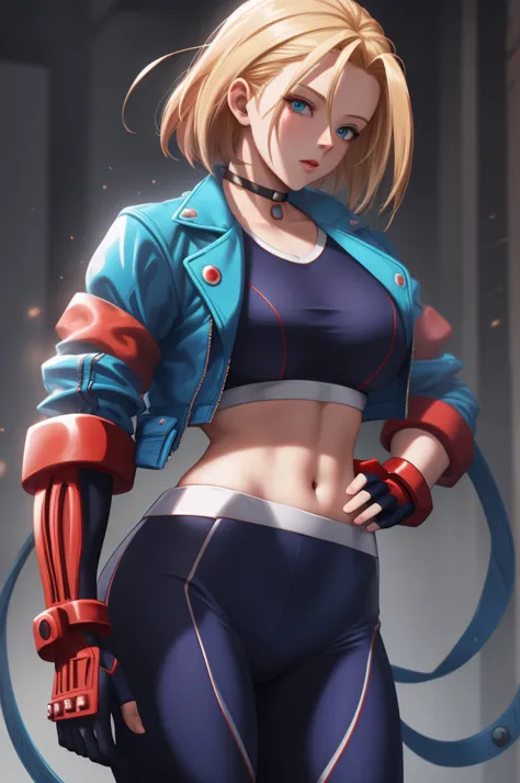 ((best quality)), absurdres, ((ultra high res)), cammy white, a woman with a blue jacket and red gloves, extremely detailed, 8k,...