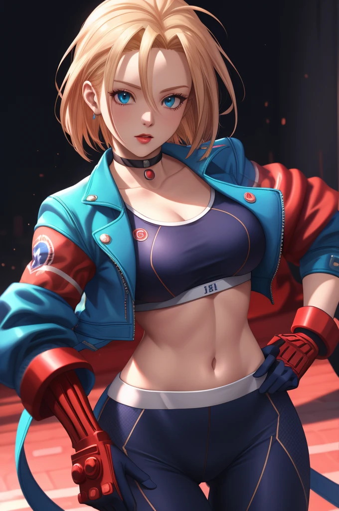 ((best quality)), absurdres, ((ultra high res)), cammy white, a woman with a blue jacket and red gloves, extremely detailed, 8k, masterpiece, 