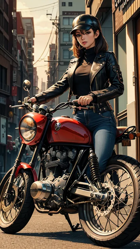 realistic, best quality, retro moto-cycle, Cafe Racer, Honda, CB500, classic future, steampunk