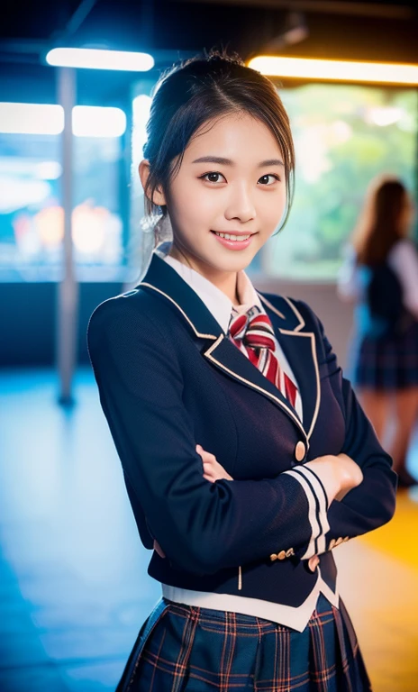 (1 youthful eurasian lady, early 20s, at an Aquarium, (((full bodyesbian))), ((Girls' High School Uniforms)), short_bob_hair_ponytail, Dimples, Friendly & Kind smile, snaggle-tooth, realistic skin textures, healthy body proportion, hyper-realism, photorealistic, beautiful detailed eyes, high contrast, ultra HD, top image quality, fine details, very meticulously, masterpiece, the_cowboy_shot, bokeh background, Serene Ambiance, LED blue light) #MondayBlues #MondayMotivation