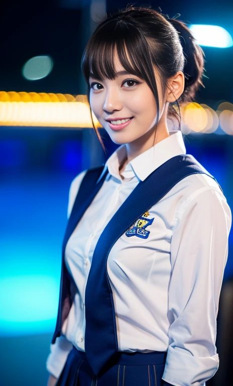 (1 youthful eurasian lady, early 20s, at an Aquarium, (((full bodyesbian))), ((Girls' High School Uniforms)), short_bob_hair_ponytail, Dimples, Friendly & Kind smile, snaggle-tooth, realistic skin textures, healthy body proportion, hyper-realism, photorealistic, beautiful detailed eyes, high contrast, ultra HD, top image quality, fine details, very meticulously, masterpiece, the_cowboy_shot, bokeh background, Serene Ambiance, LED blue light) #MondayBlues #MondayMotivation