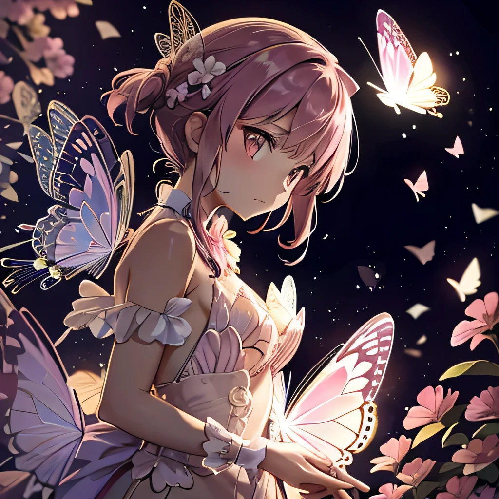 Many pink butterflies flying in the background、Neon Lace Transparent