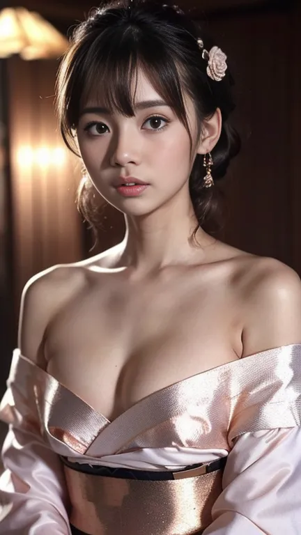 Georgeous, Beautiful, Cutes, Baby Face, 20 Years Old, White Skin, Sleeveless, Cleavage, Medium Breast, Small Chests, ((Rose Gold...